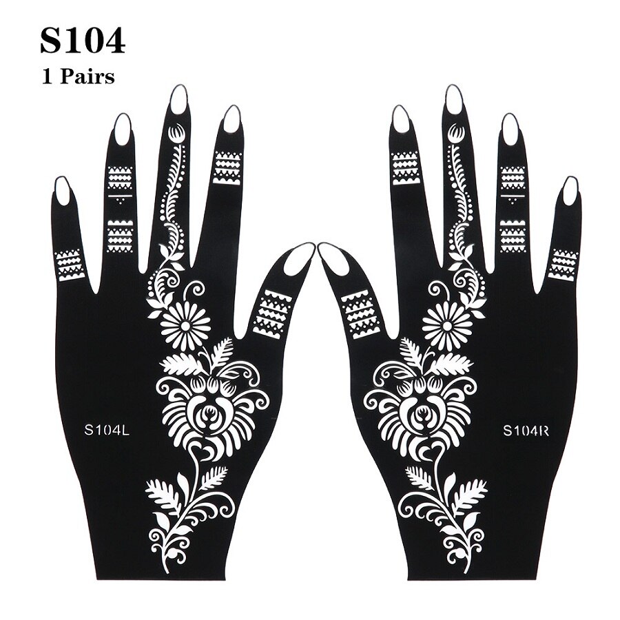 Pochoir en henné 2 pièces/ensemble | Autocollant temporaire de tatouage à la main, modèle d'art corporel, outil de mariage, pochoir de tatouage de fleur indienne: S104