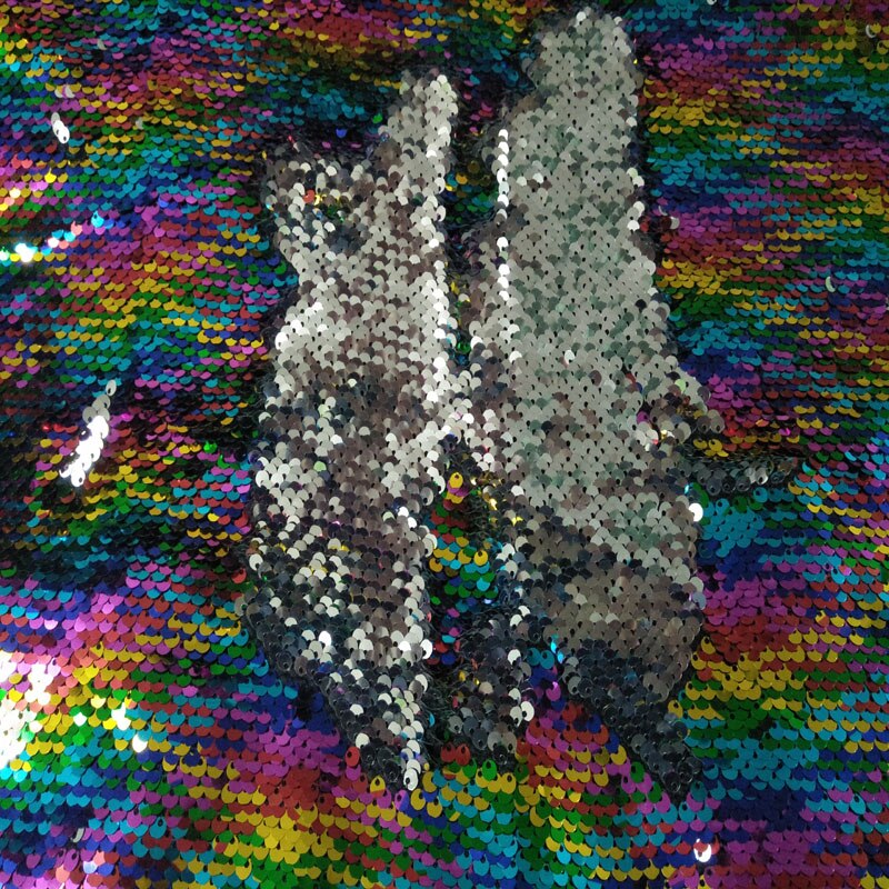 Gloednieuwe Regenboog Kleur Sequin Dubbele gezicht Omkeerbare Sequin Stof Satijn Terug Sequin Stof Voor DIY Naaien Bag Purse