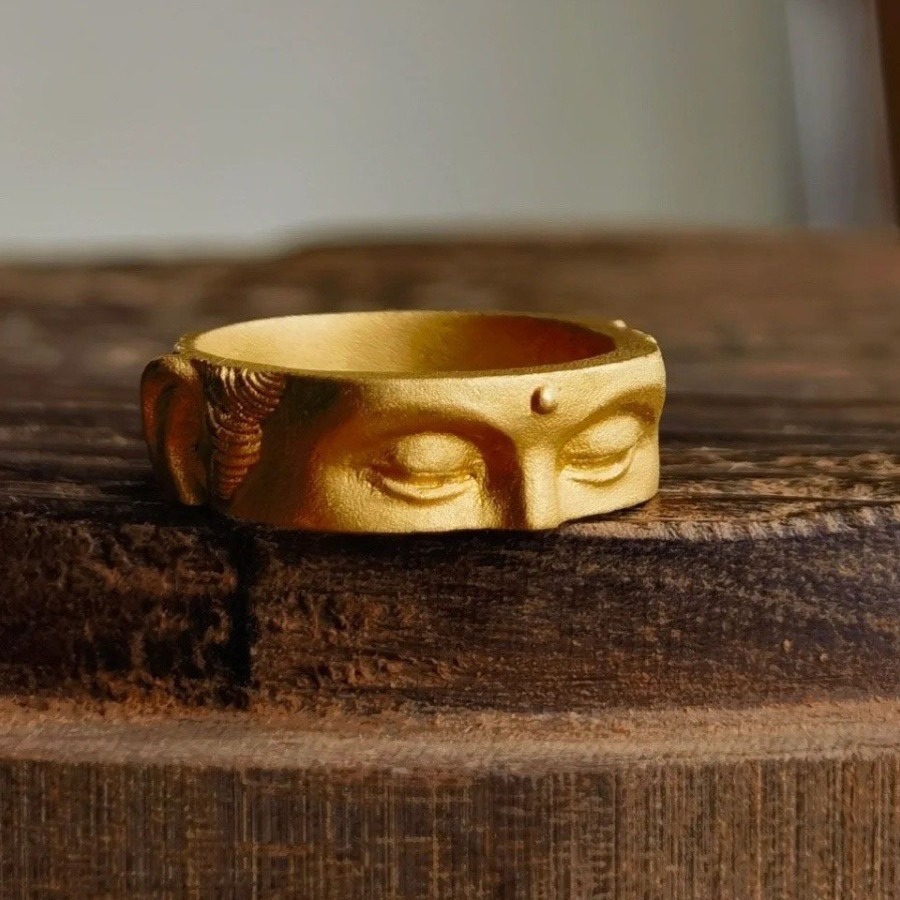 Anillo de media cara de Buda Speak No Evil, accesorios budistas, anillo abierto ajustable gótico hecho a mano, joyería de Unisex, de bendición