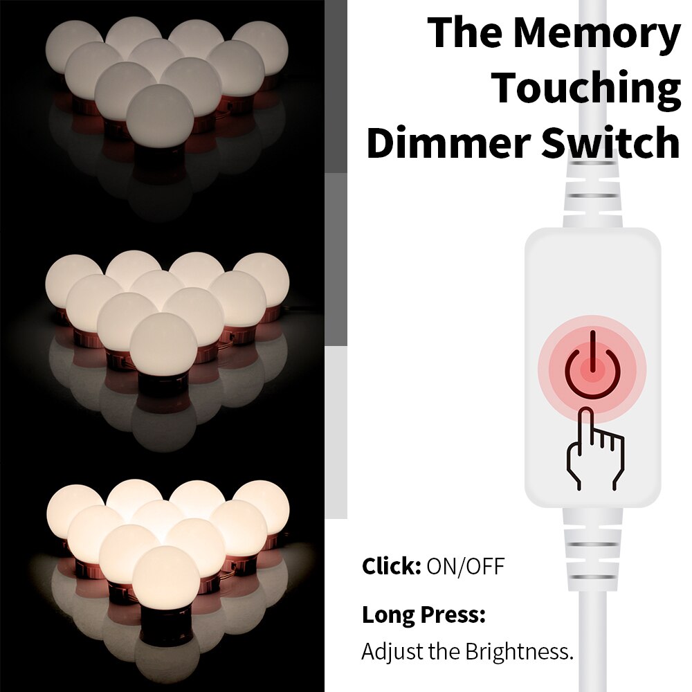 Hollywood Stijl Kaptafel Lamp 6 10 14 Bollen Kit Led Make-Up Spiegel Touch Sensor Switch 12V Led Spiegel licht Usb Muur Lampen