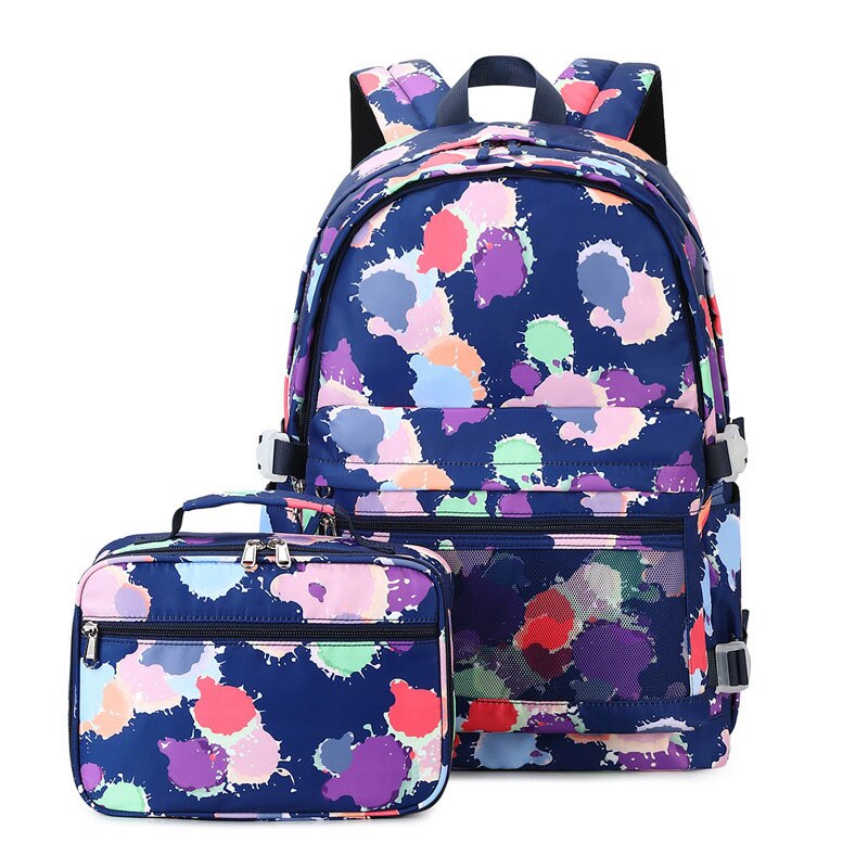 Colorful Printed Middle High School Bag Backpacks for Women Teenager Girls 2022 Waterproof 15.6 Laptop Schoolbag Backpack Female: Blue
