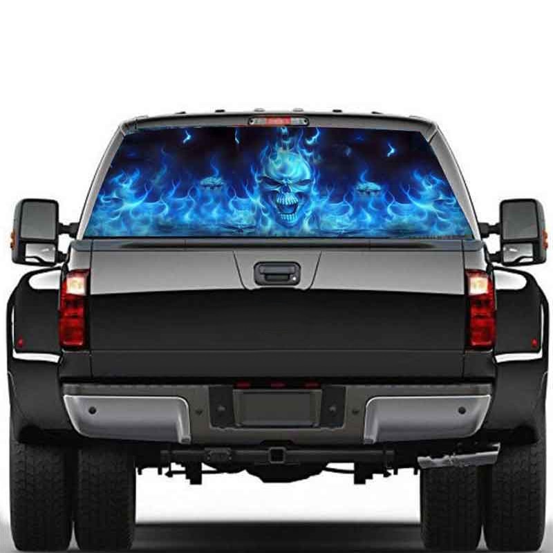 Flaming Skull Graphic Decal Removable Vehicle Truck Flaming Stickers Rear Window Graphic Decal Wrap Back Waterproof 165*56cm