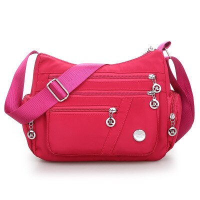 Women Shoulder Messenger Bag Casual Waterproof Nylon Zipper Pocket Handbag Large Capacity Travel Female Crossbody Bags: ROSE