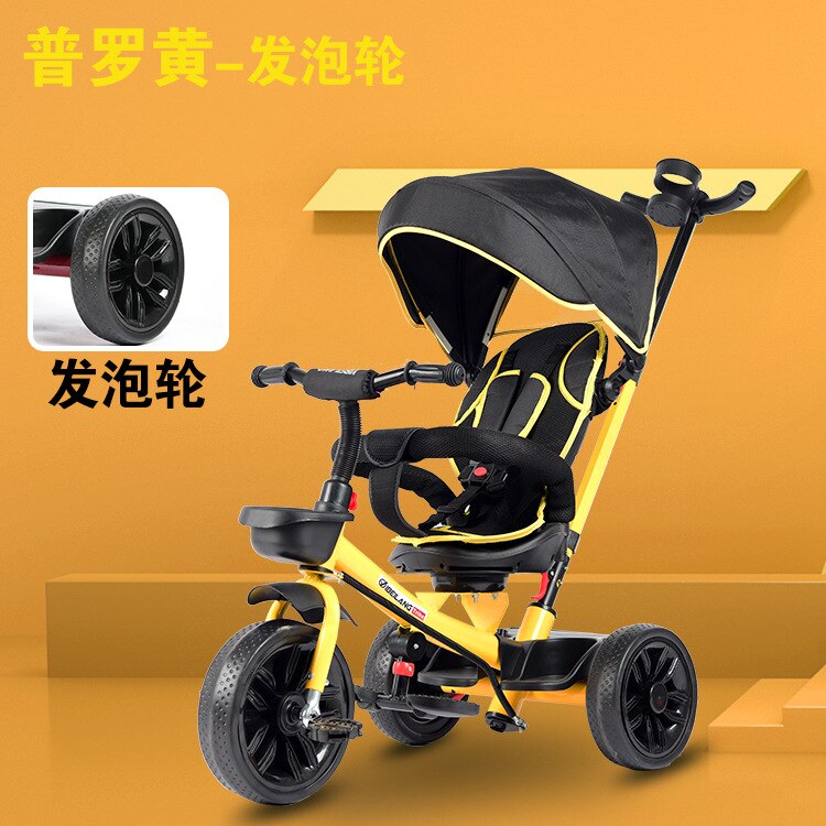 Lazychild 4 In 1 Opvouwbare Kinderwagen Kinderen Driewieler Kinderen Fiets Met Opslag Mand: Type 1 yellow