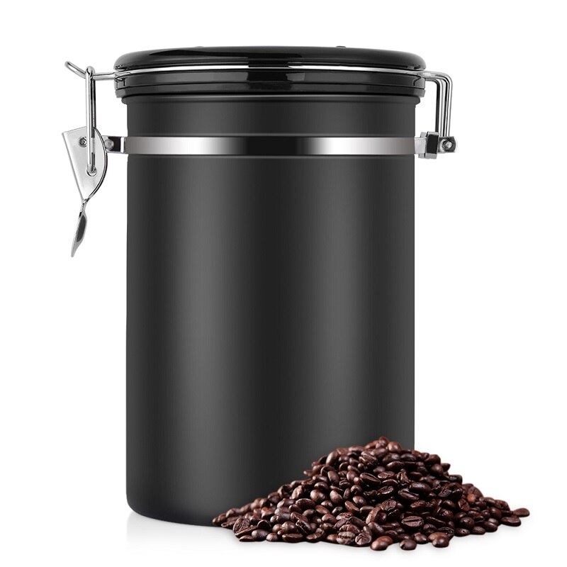 Kaffebeholder stor lufttæt rustfrit stål kaffe te sorteringsbeholder sort køkken sotrage dåser dåse til kaffe te: Sort