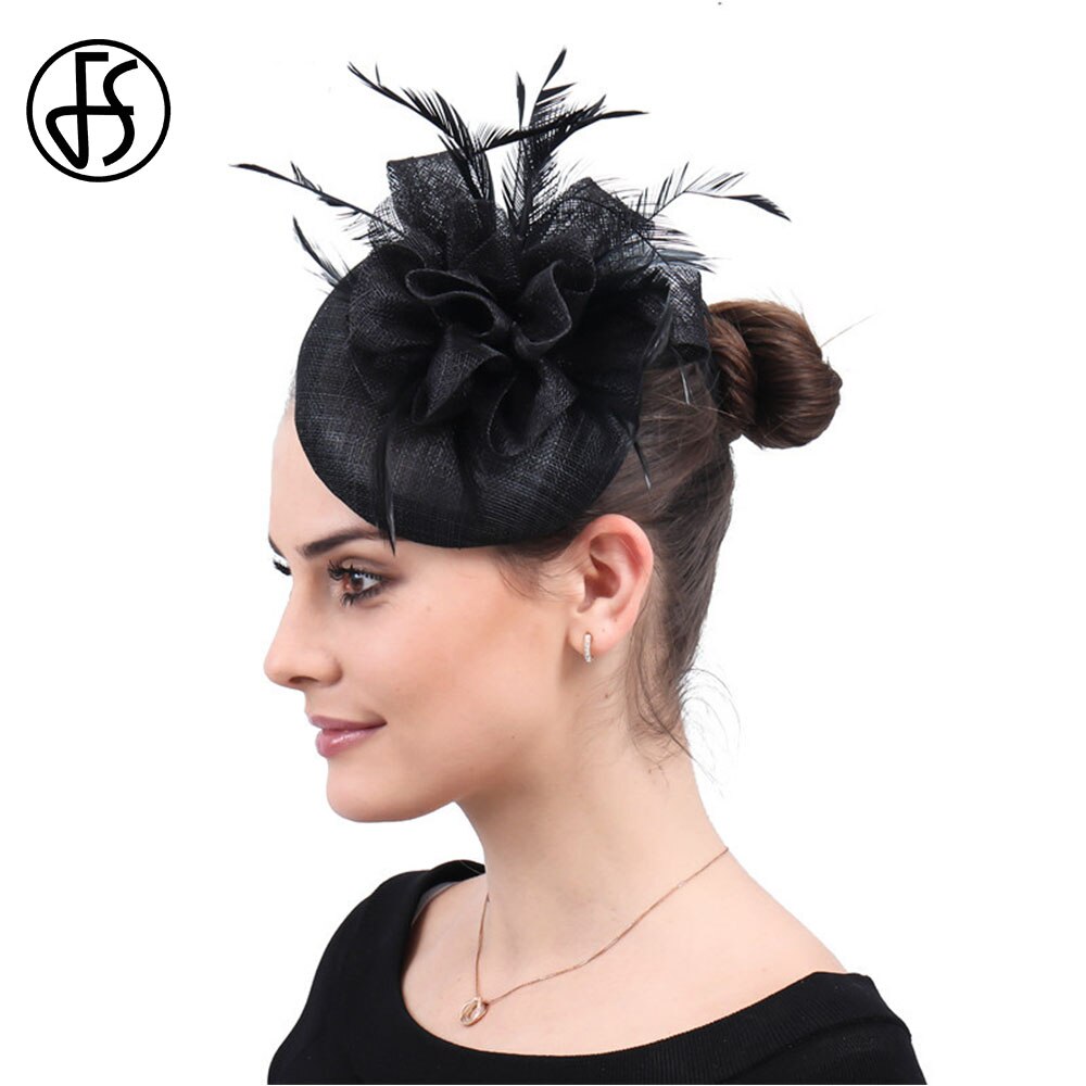 FS Ladies Hats Fascinator Feather Wedding Hat British Retro Top Hat Bridal Church Fedora Pillbox Hat Chapeau Femme