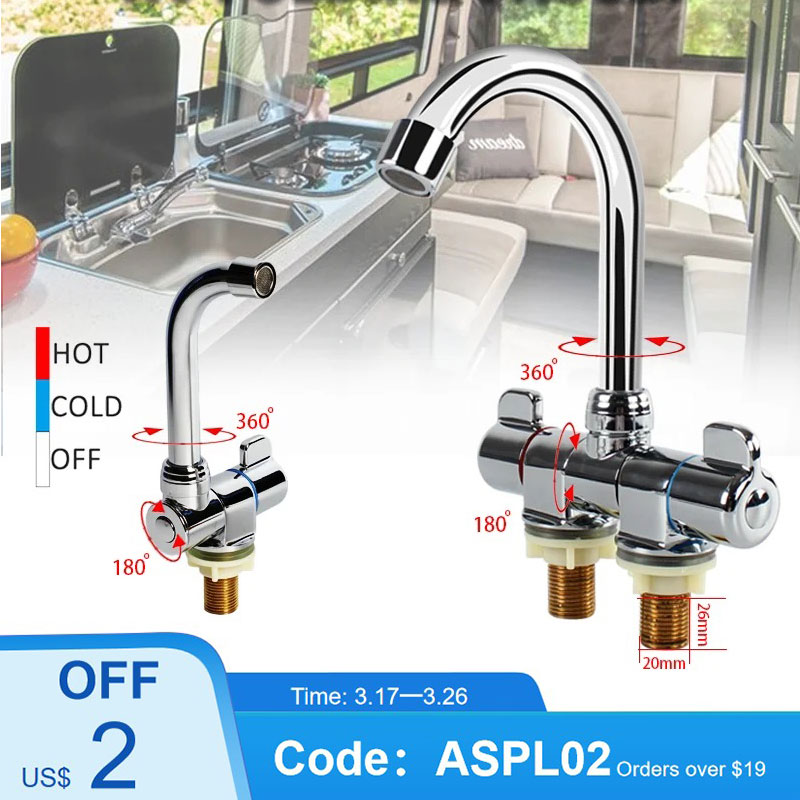 Robinet RV pliable à 180 degrés, évier rotatif à 360 degrés, robinet ou froid, cuisine, salle de bains, caravane, accessoires de robinet marin RV