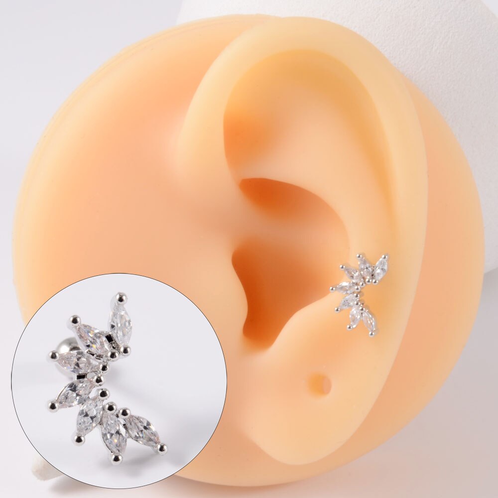 1 pz acciaio inossidabile Cz orecchio Tragus cartilagine orecchini cristallo trasparente fiore lobo elica orecchino bilanciere piercing gioielli per il corpo 20G: Zinco bianco blu placcato