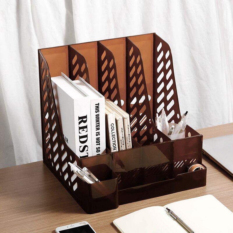 Retro Multi-Layer Frame File Storage Box Student A4 Data Vertical Book Rack DIY Desktop Organization Rack School Office Supplies