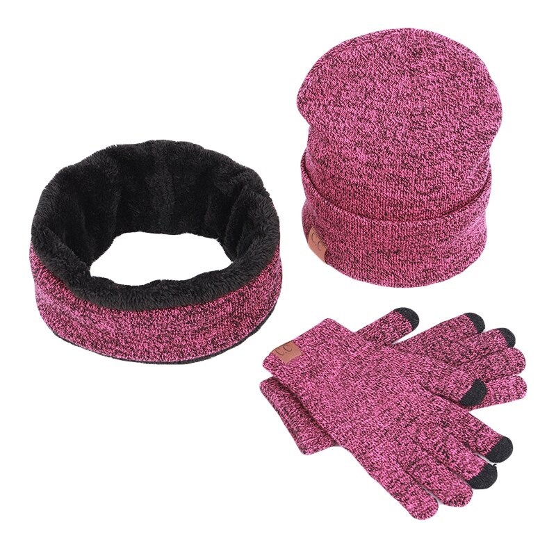 3 unids/set gorro de lana de invierno, calentadores de cuello de bufanda, conjunto de guantes de punto para mujer hombre esquí al aire libre deportes NE