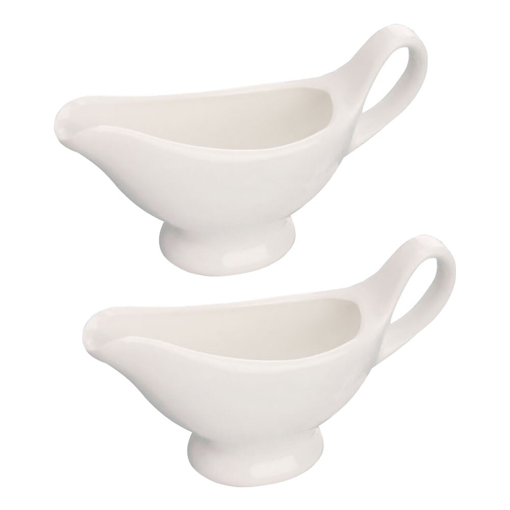 2Pcs Ceramic Serving Jugs Sauce Pitchers Steak Gravy Boats Restaurant Condiment Bowls: White 114X4CM
