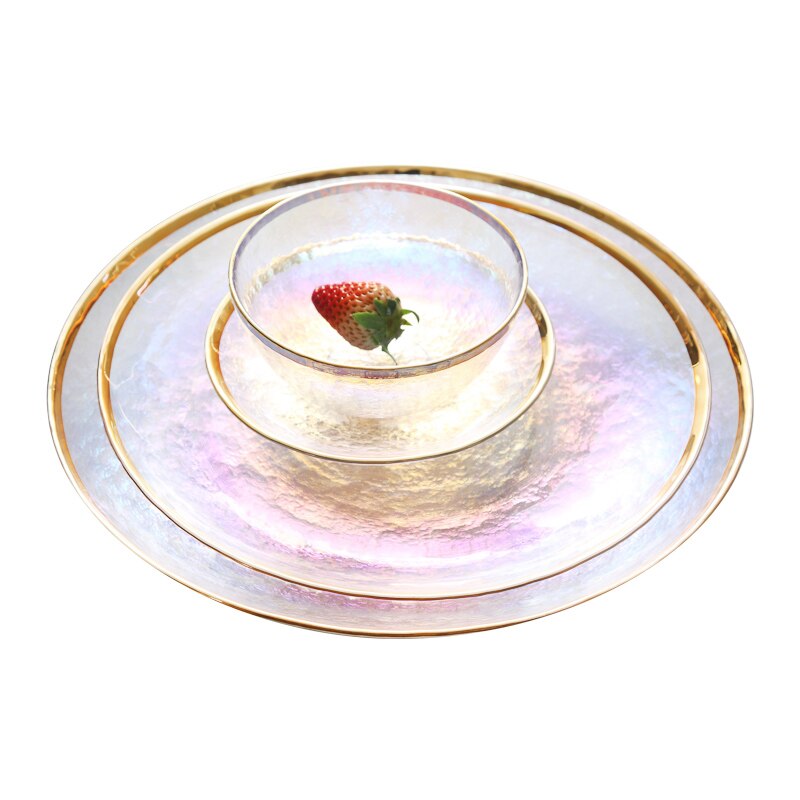 Rainbow Glass Tableware Dinner Plate Dessert Salad Bowl Western Dish Dinner Tray Fruit Plate Dinnerware Sets Plate