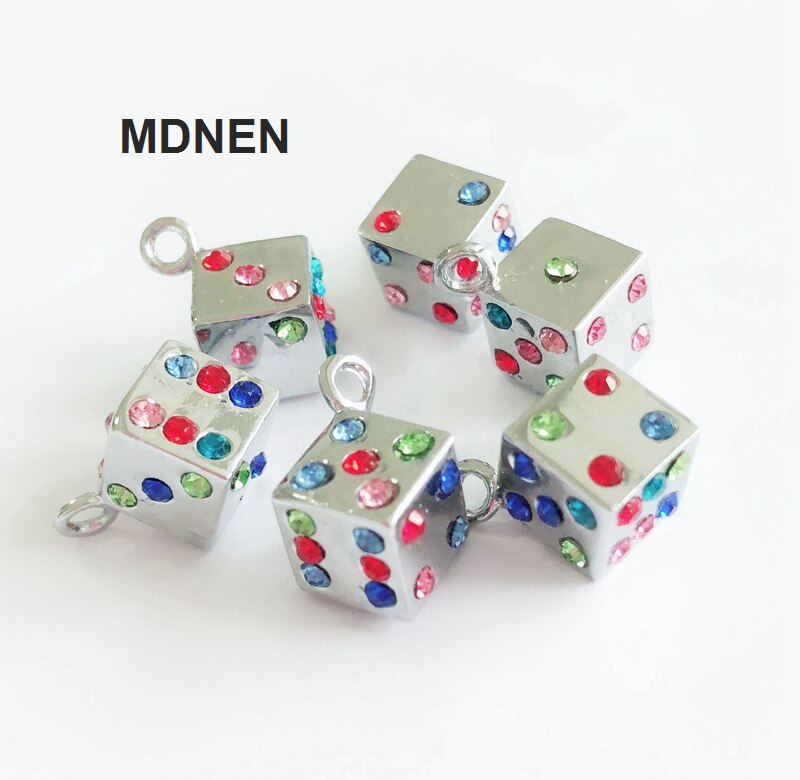 5pcs DIY accessory zinc alloy Colorful Rhinestone Dice Hang Pendant, Hang Charm Fit Diy Phone Strips