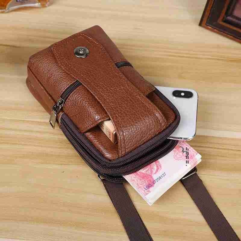 Men PU Leather Fanny Waist Bag Classic Texture Business Casual Phone Bag Purse Belt Bum Pouch