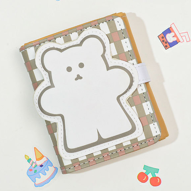Versatile Little Bear Wallet Cartoon Women's Short Coin Wallet Snap On Card Bag: Beige