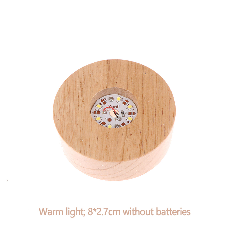 Base d'affichage de lumière LED ronde en bois à piles, 8/10cm, support de lampe de nuit capable, verre de cristal, résine, ornements artistiques: Bleu