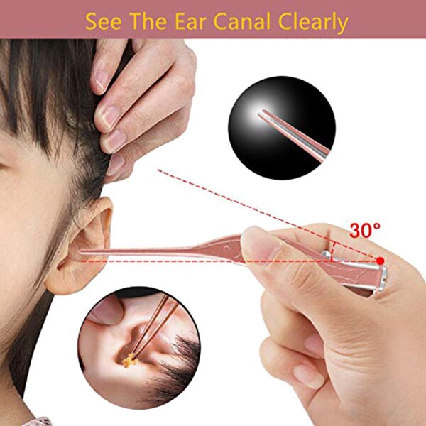 3 stk ear pick ear wax fjerningsverktøy med led-lys - ear spoon digger & pinzers for ear health care & nese cleaning pick nippe