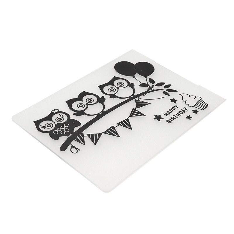 Leuke Uil Gelukkige Verjaardag Plastic Embossing Map Voor Scrapbooking