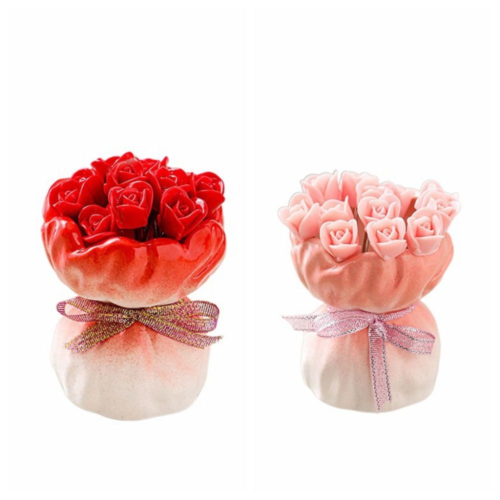 Roze keramische fruitvorkjes set in stijlvolle huishoudelijke keramische fruitvorkjes bonnetje pot decoratief