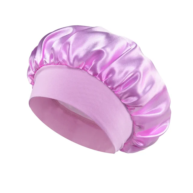 Women Satin Bonnet Hair Bonnet for Sleeping Hair Care Silk Bonnets Solid Wide-brimmed Sleeping Hat with Elastic Soft Band: Light Purple