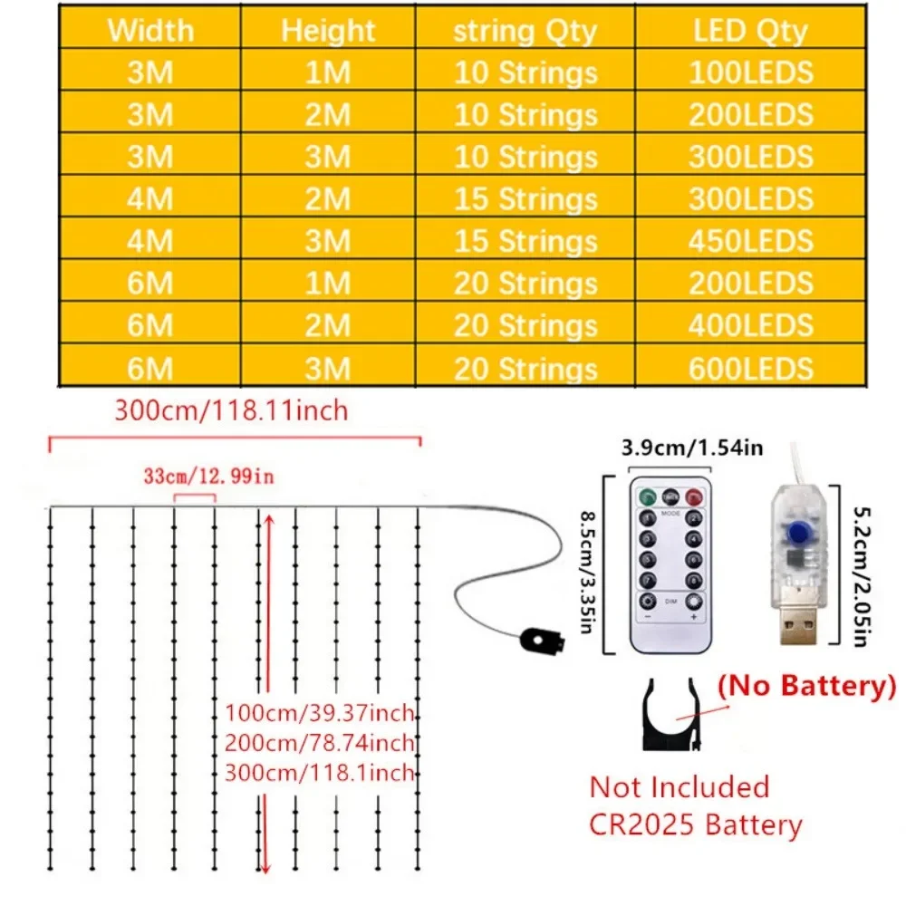 Guirnalda de luces LED para cortina, decoración USB de 3/4/6M, guirnalda navideña, lámpara de hadas, 8 modos para el hogar, jardín, de Navidad, decoración de boda