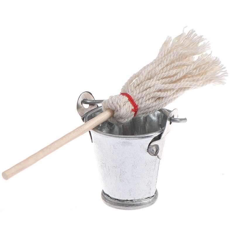 Schaal 1:12 Poppenhuis Miniatuur Keuken Tuin Mop Emmer Classic Pretend Play Meubels Leuke Speelgoed Presents
