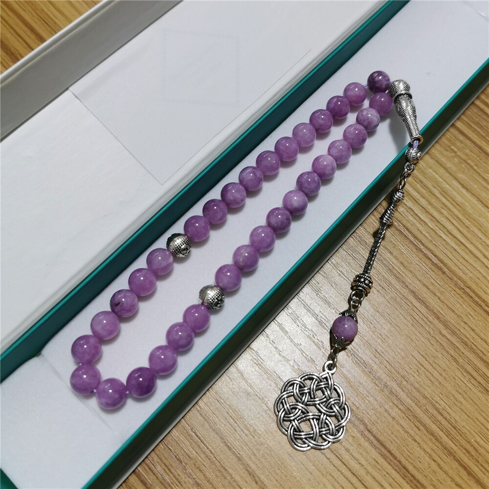 Excelente 8mm roxo pedra pingente islam oração grânulos muslim rosário tasbih