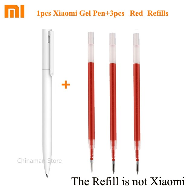 Original Xiaomi Mi Gel Pen MI Pen 9.5mm No Cap Bullet Black Pen PREMEC Smooth Switzerland Refill MiKuni Japan OEM Black Blue Ink: 1pen and 3 Red ink