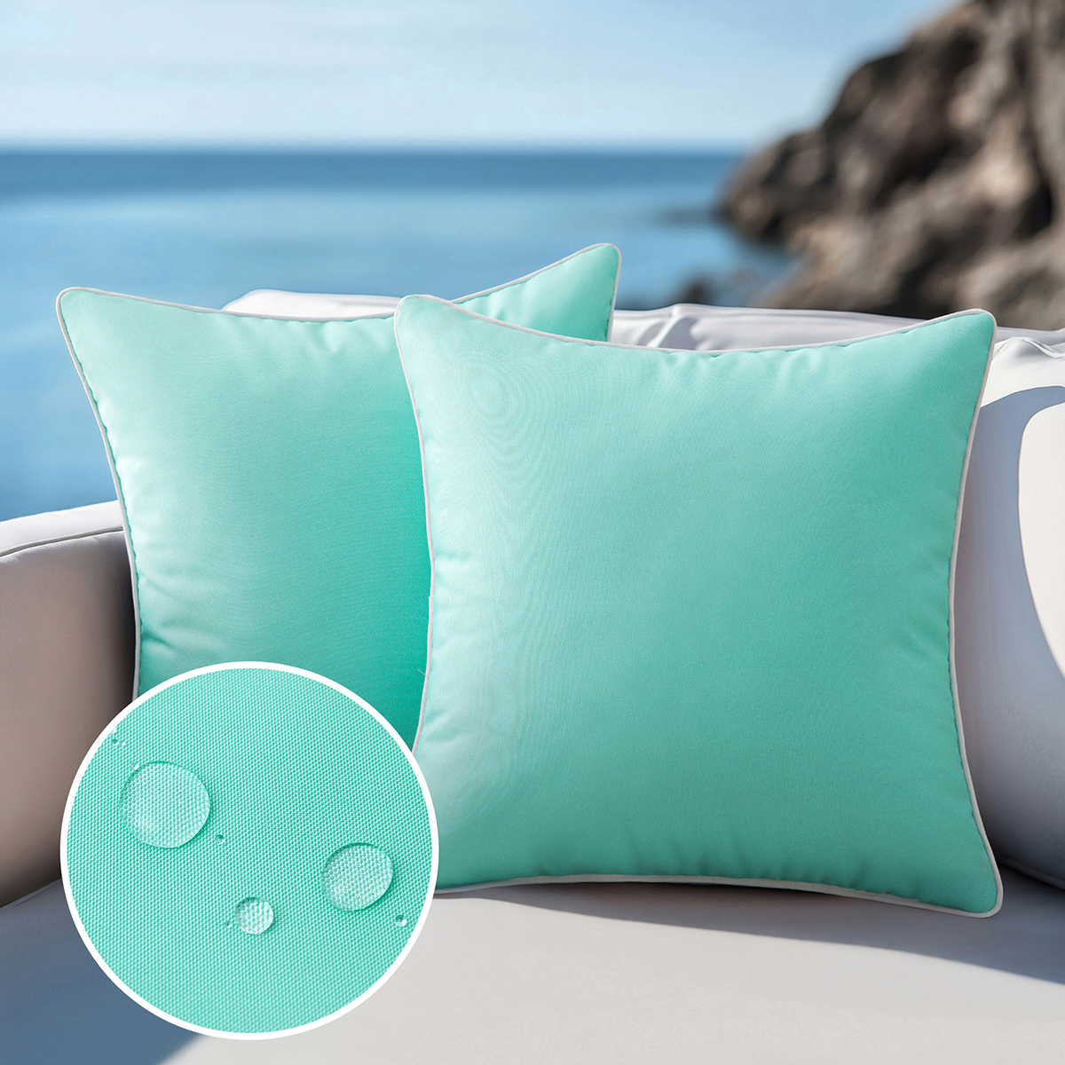 Set of 2 Outdoor Waterproof Pillow Covers 18x18, White Cushion Covers with Solid Piping, Decorative Throw Covers for Patio, Garden, Sofa or Home, No Inserts Included: 400mm*400mm / light green