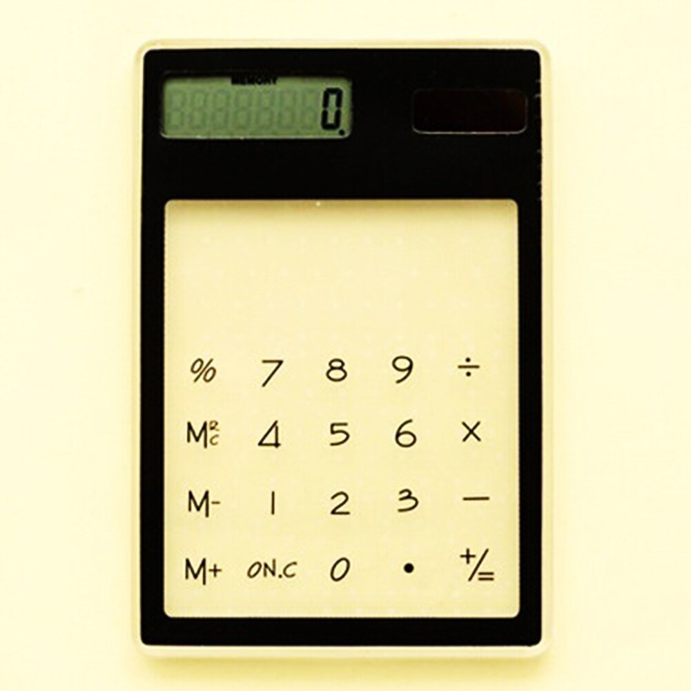 Mini Handheld Ultra-Dunne Card Draagbare Rekenmachine Zonne-energie Transparante Touchscreen Rekenmachine Voor Keuze