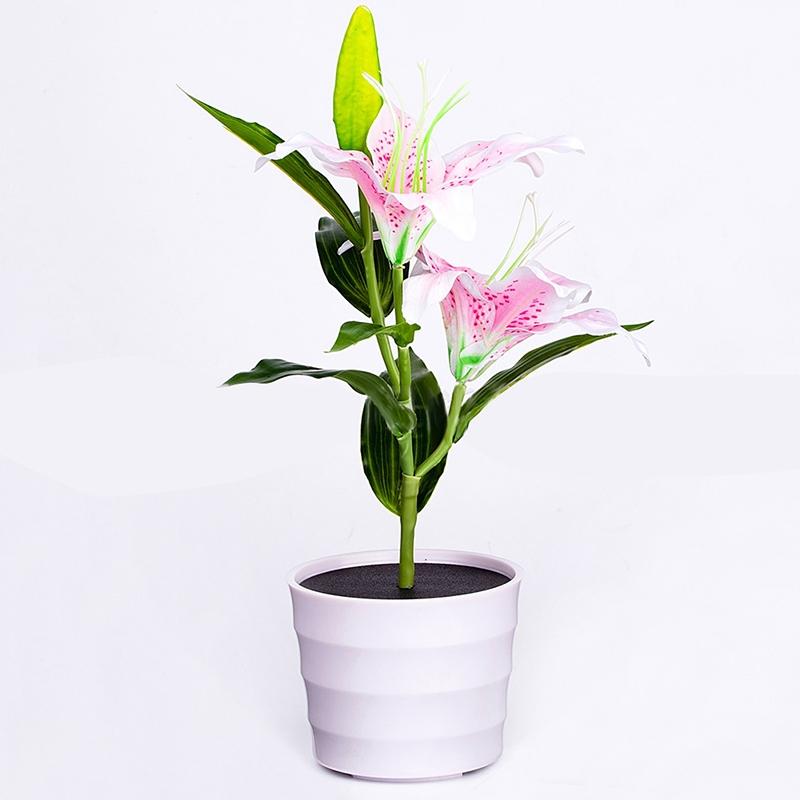 Zonne-energie Tuin Licht Waterdicht Roze Lelie Bloem LED Lamp Decoratieve Pot Plant Lamp