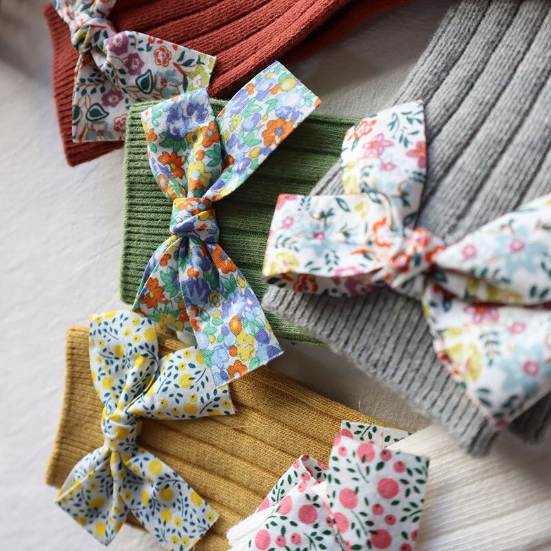 Mignon nœud papillon bébé chaussettes fleur imprimé coton -né fille chaussettes rayé automne hiver infantile enfant en bas âge chaussettes de sol