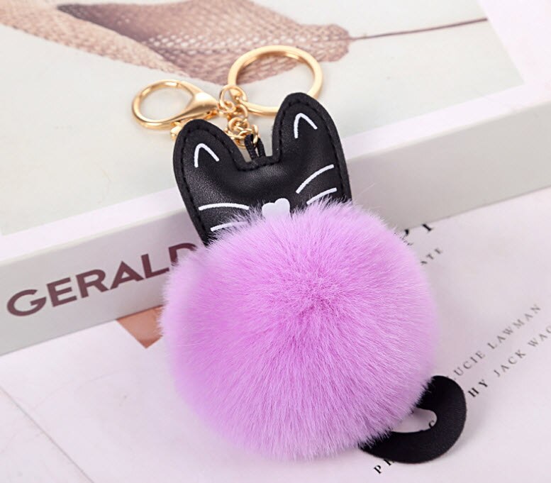 LLavero de gato colgante de 8cm, adorno de bola de gato enchufado para bolsa y mochila: violet