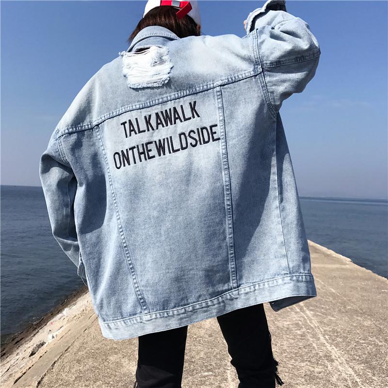 ZQLZ printemps Denim veste femmes nouvelle broderie lettre simple boutonnage Vintage décontracté automne manteau Mujer: L
