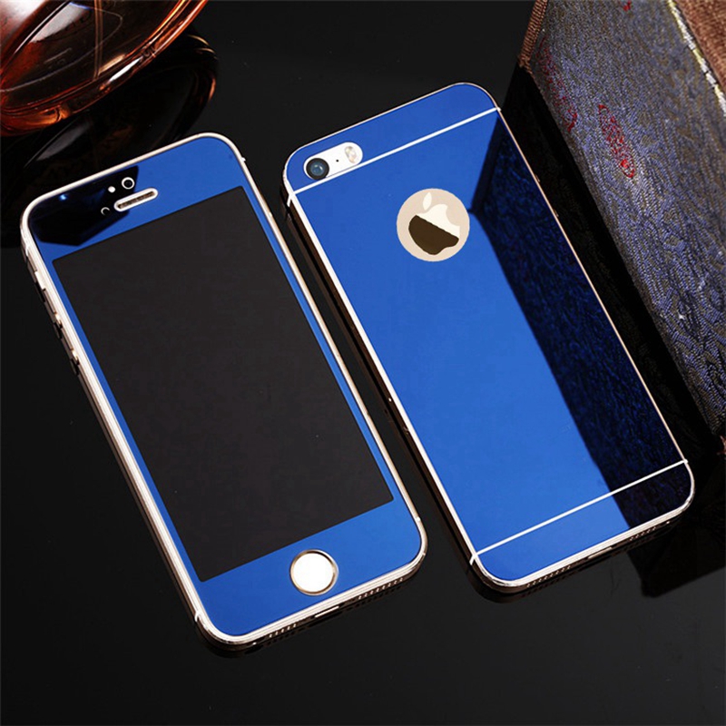 Front+Back Protective Plating Mirror Tempered Glass Film For Apple iPhone4 4S 5 5S SE 6 6S 7 8 Explosion-Proof Screen Protectors: Blue / For iPhone 6 6S