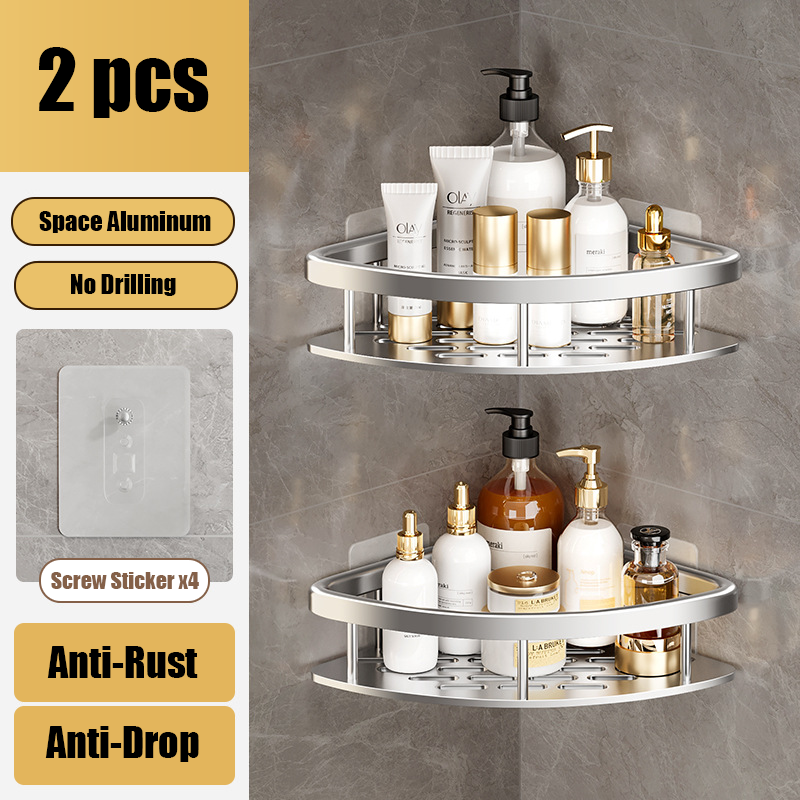 Bathroom Shelves Aluminum Alloy Shower Corner Shelf Shampoo Rack No Drill Kitchen Organizer Wall Shelf Bathroom Accessories: Lavender