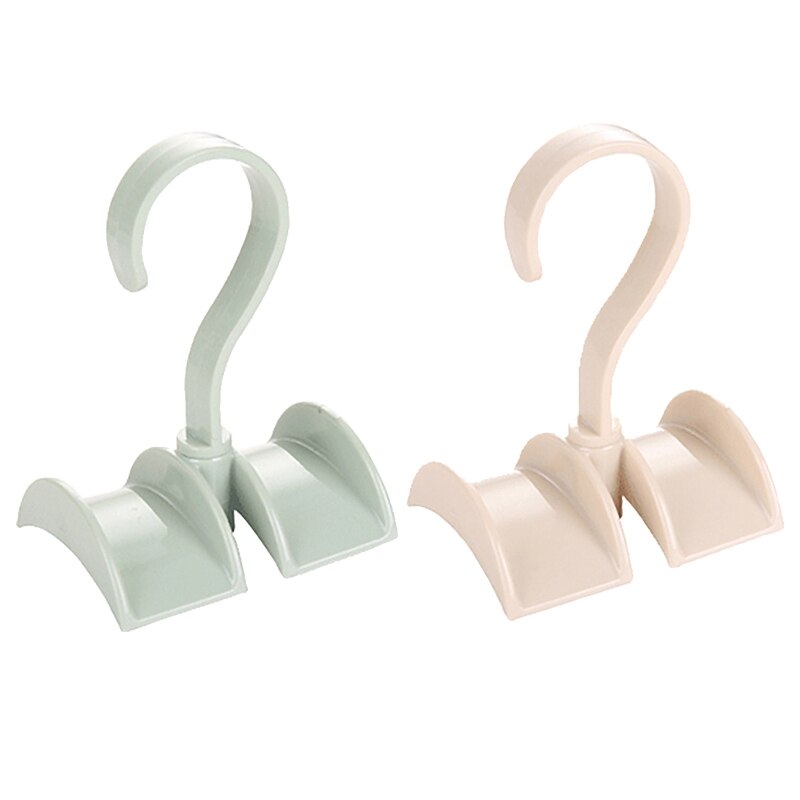 2 Pcs Rotating Storage Rack Bag Hanger Without Punch Clothes Plastic Rack Tie Coat Closet Hanger Wardrobe Organizer, Green &amp; Bei