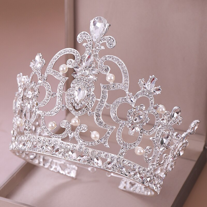 Diadema de reina a la , corona de cristal, accesorios para el cabello de boda, adornos de perlas de cristal, Tiara y corona de cabeza de rey, joyería, Tiaras nupciales