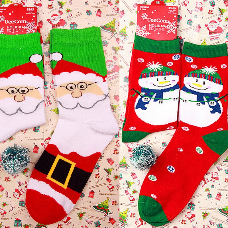 vrouwen Winter Sokken Kerst Cartoon Print Lange sokken Kerstcadeau Warme Zachte Kerstman Elanden sok