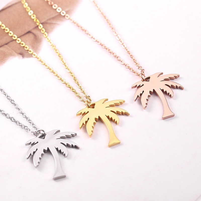 RIR Vrouwen Dainty Gouden Palm Boom Ketting Rvs Coconut Hanger Kettingen Minimalistische Plant Sieraden