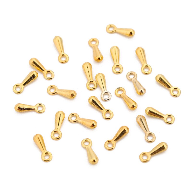 100pcs Tear Tail Extend Chain Water Charms Findings 2x7mm 3x9mm Gold/Silver/Rhodium Color End Beads For DIY Jewelry Making