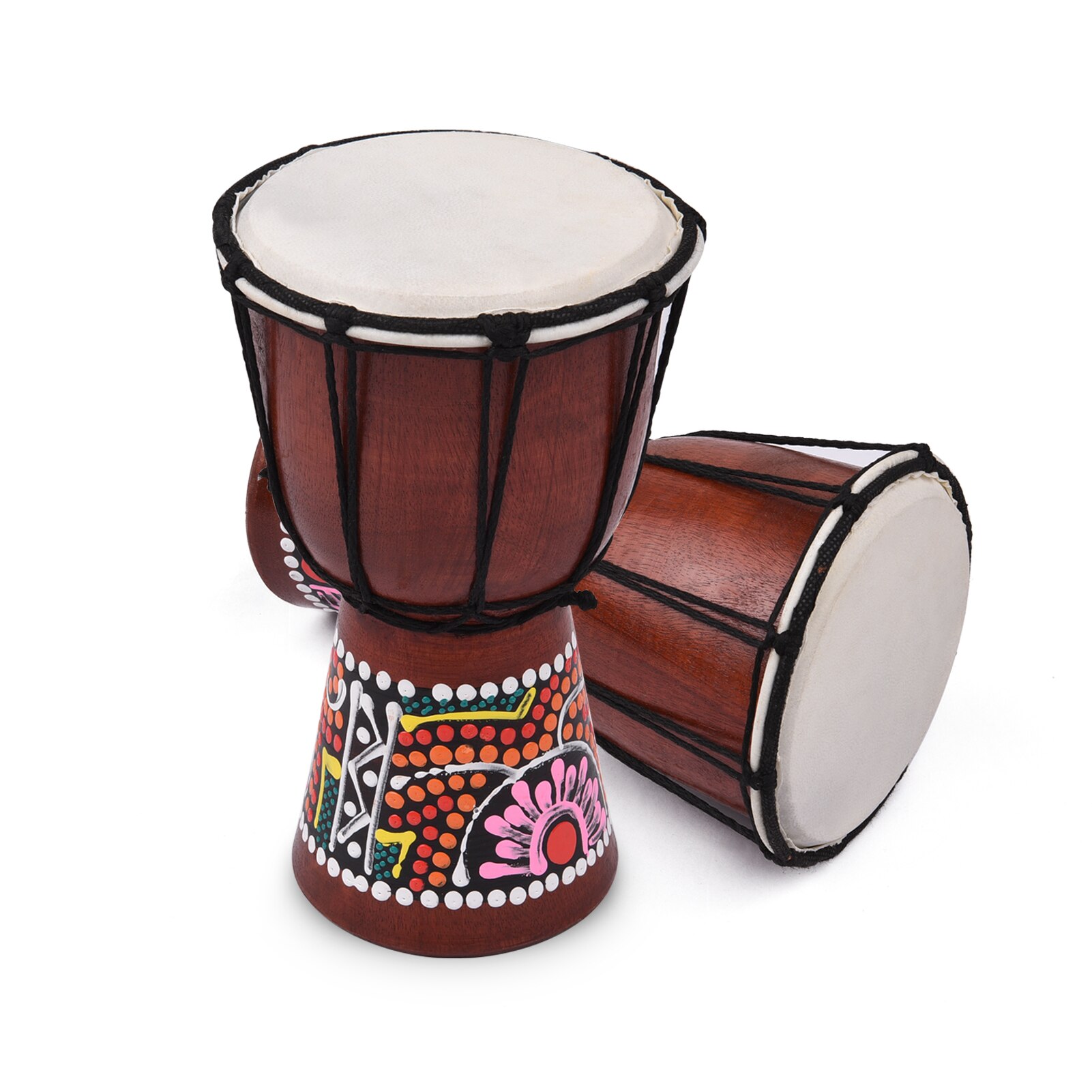 Muslady 4 Inch Djembe African Hand Drum Wooden African Drum With Goatskin Surface Hand-painted Colorful Patter for Children
