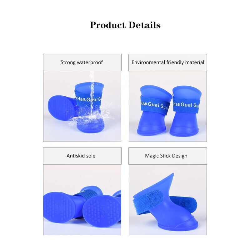 4pcs/set Pet Dog Rain Shoes Portable Rubber Rain Boots Footwear Puppy Cat Anti Slip Waterproof Footwear Four Seasons for Dogs