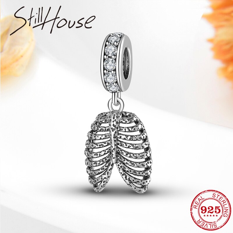 Nova forma de costelas 925 prata esterlina pingente contas se encaixa original stillhouse cz charme pulseiras finejewerly fazendo