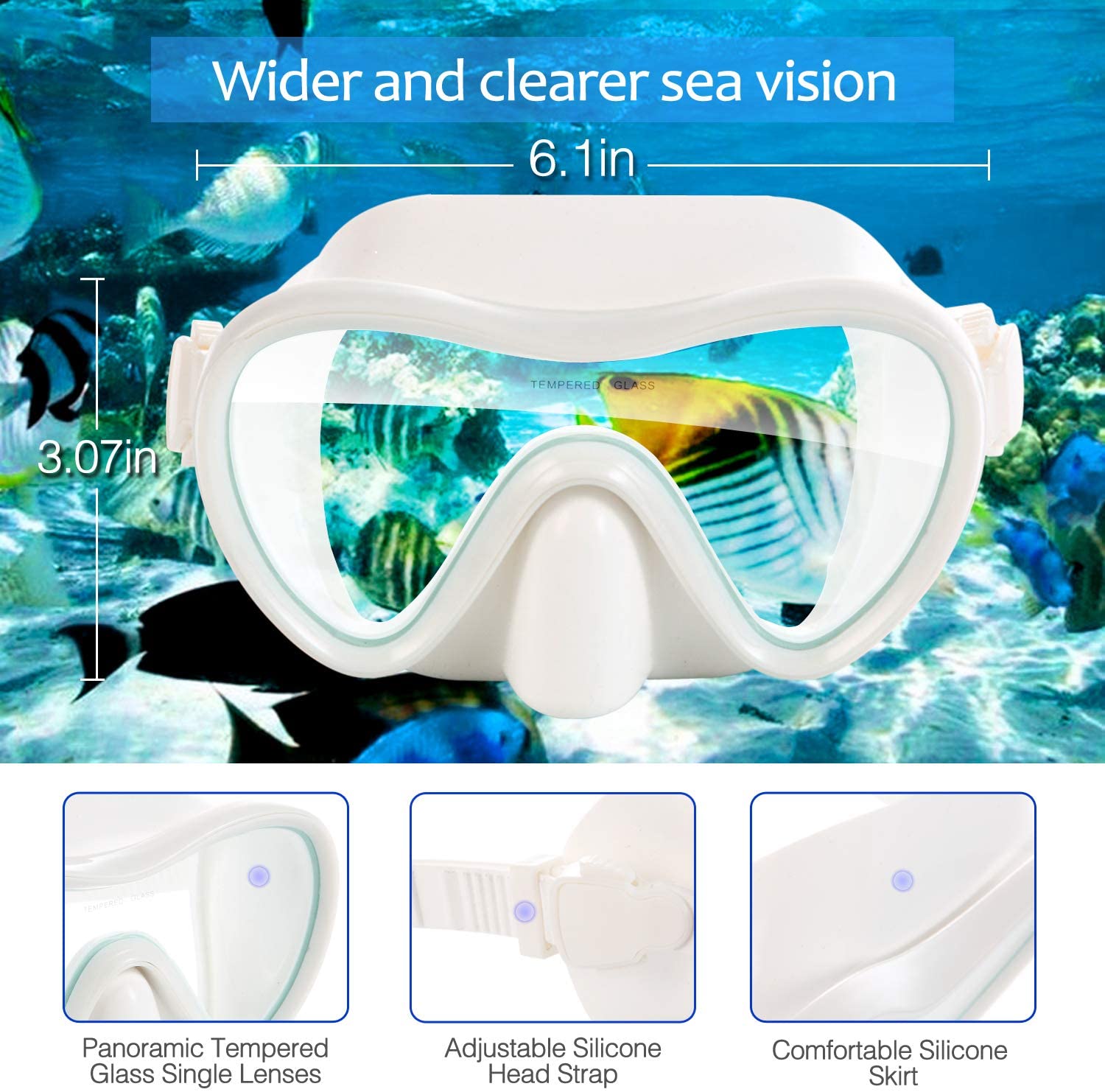Duikbril Snorkel Set Met Waterdichte Draagtas Snorkelen Masker Met Slagvast Panoramisch Gehard Glas Zwemmen Volwassen