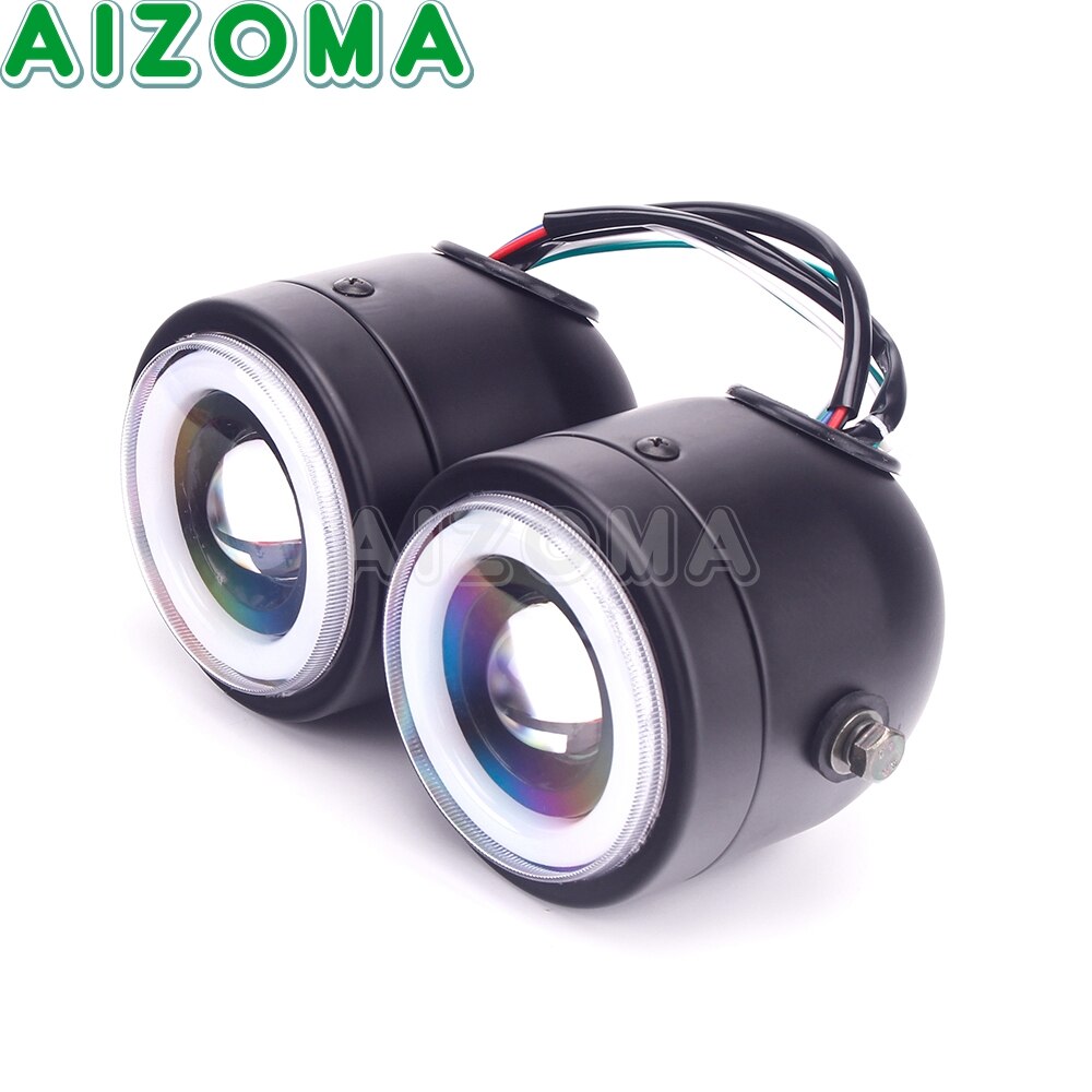 LED Double Dual Lamp Headlight Street Motorcycle Hi/Lo Beam Light W/ Bracket For Harley Touring Softail Dyna Fat Boy FXS FLST