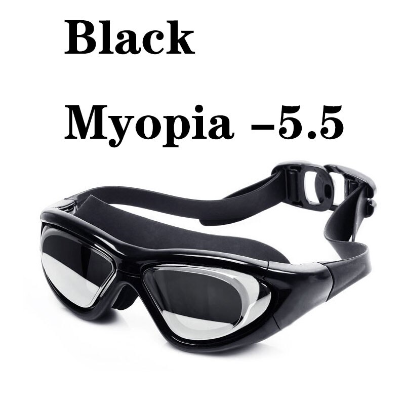 Gafas de natación graduadas para miopía, lentes ópticos de silicona para piscina, antiniebla, impermeables, para hombres y mujeres: Black Myopia -5.5