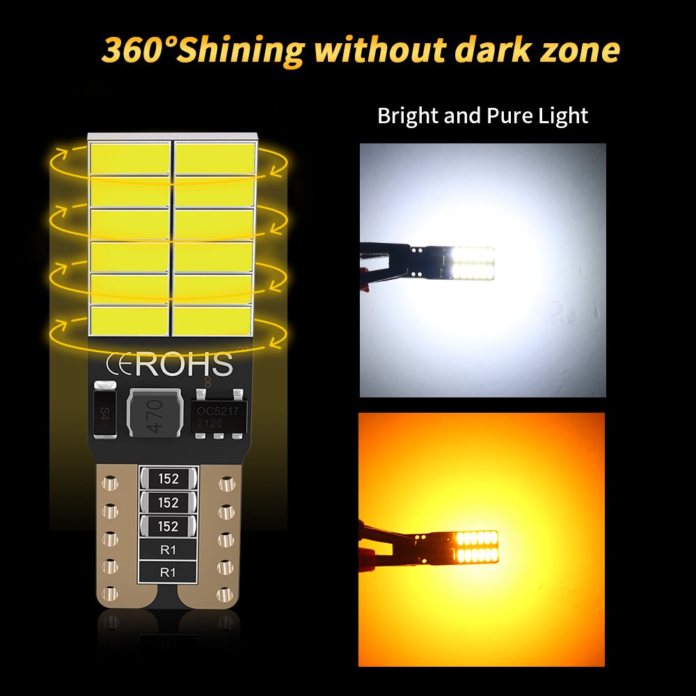 Bombilla LED para coche, luz de señal Canbus, 5 W5, T10, W5W, lámparas de marcha atrás lateral de cuña, 4014, 24 SMD, sin error, blanco, 12V, 6000K, 2 uds.