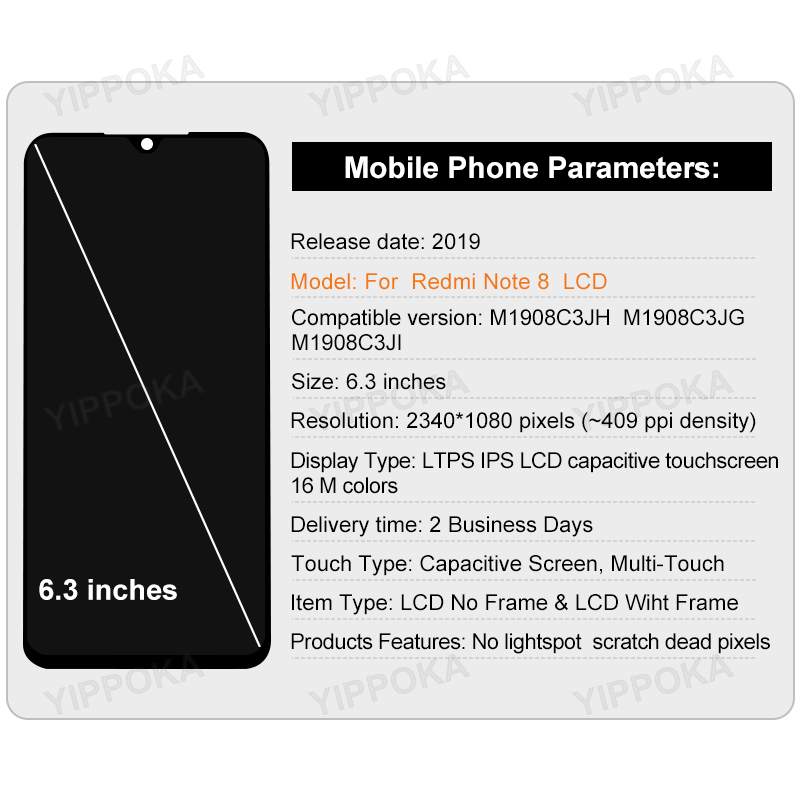 AMOLED LCD para Xiaomi Redmi Note 8 LCD M1908C3JG pantalla táctil digitalizador montaje para Redmi Note 8 LCD M1908C3JH pantalla