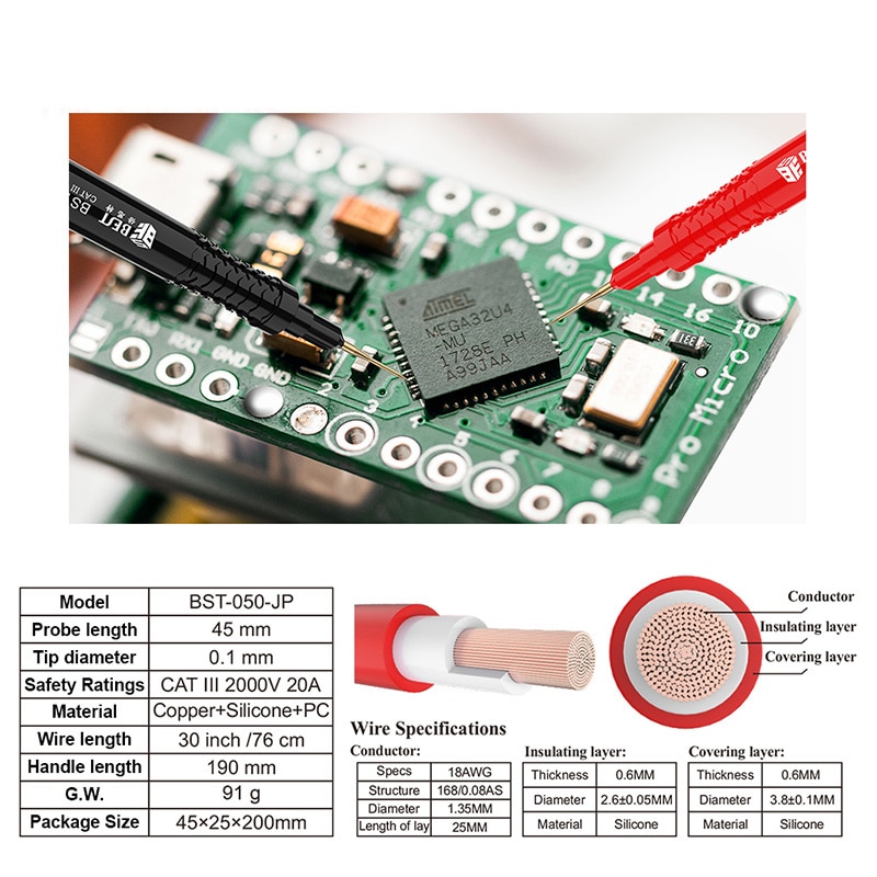 BST-050-JP Digitale Multimeter Pen Vervangbare Sonde Supergeleidende Probe Nauwkeurige Meting Superconductive Test Leads Tool